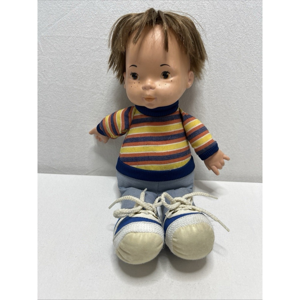 Vintage 1975 Fisher Price Joey Lapsitter Doll 206 Boy First Edit. Striped Shirt